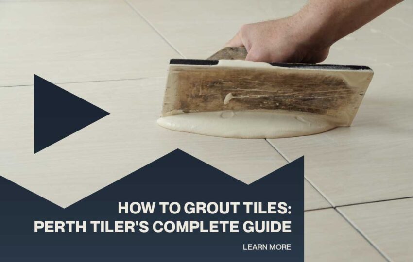 Hand applying grout between floor tiles during a tile installation project.